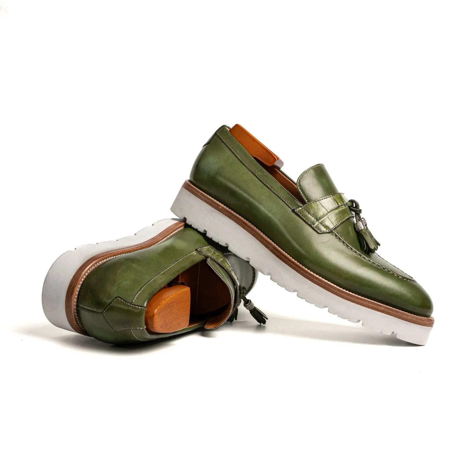Olive Green Crocodile-Effect Loafer