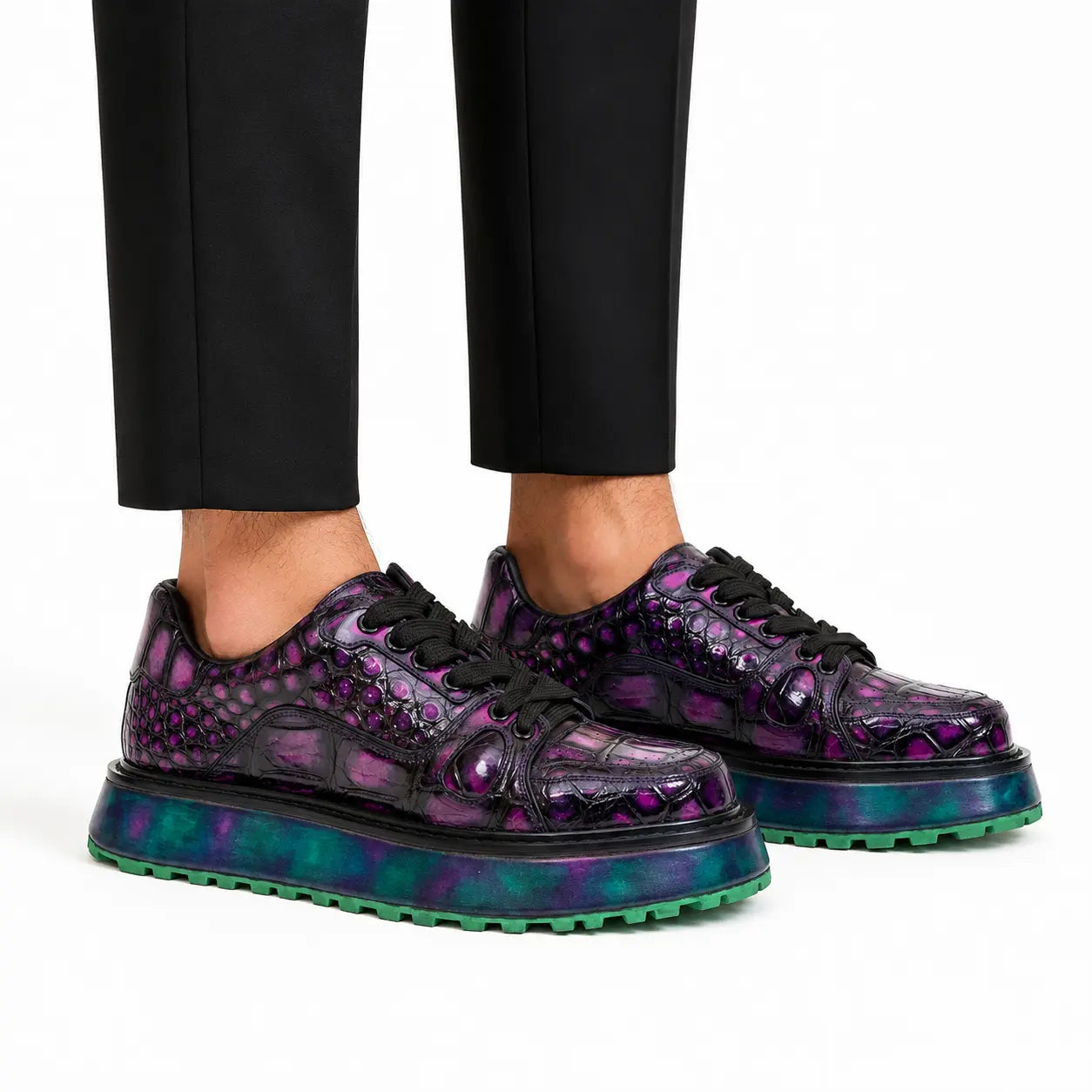 Purple Crocodile Platform Sneaker