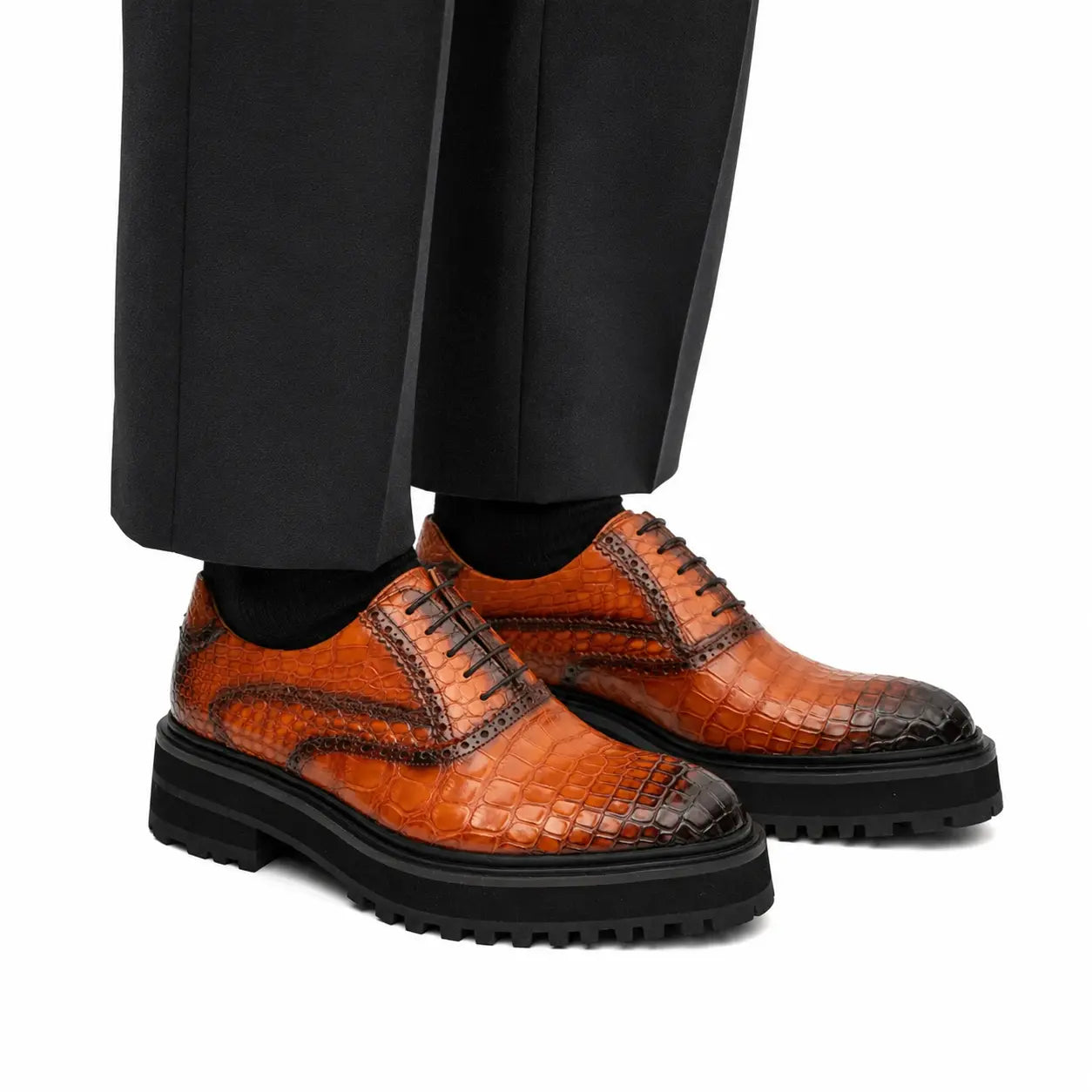 Short Title: Exotic Crocodile Leather Oxford Shoes