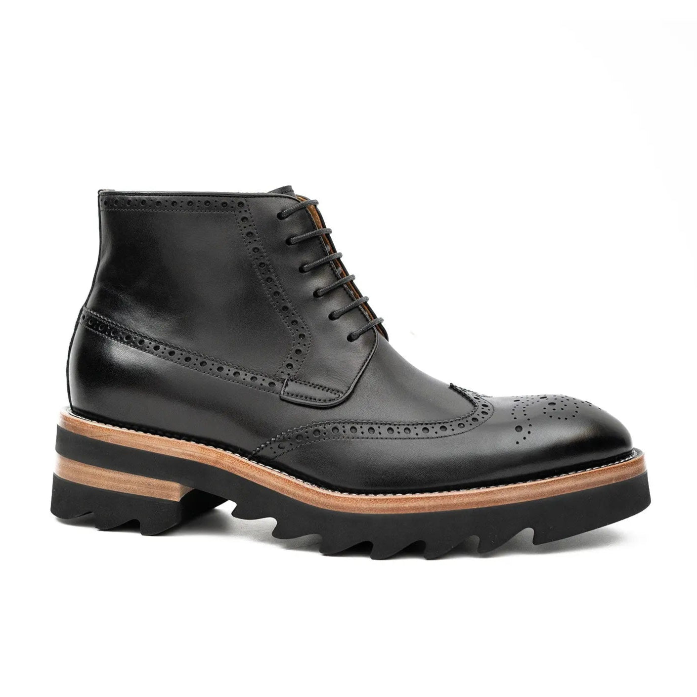 Black Brogue Lace-Up Boots with Lug Sole