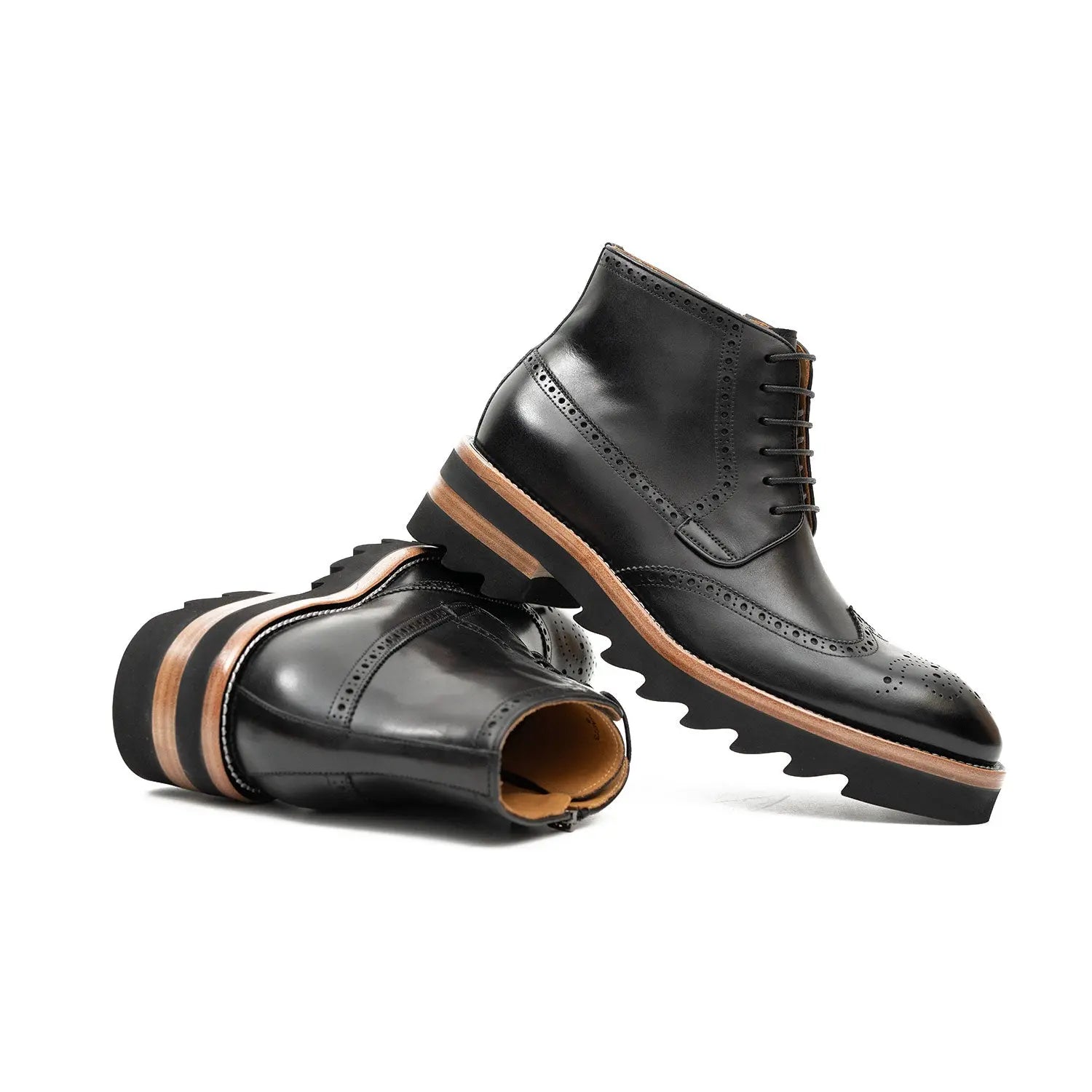 Black Brogue Lace-Up Boots with Lug Sole