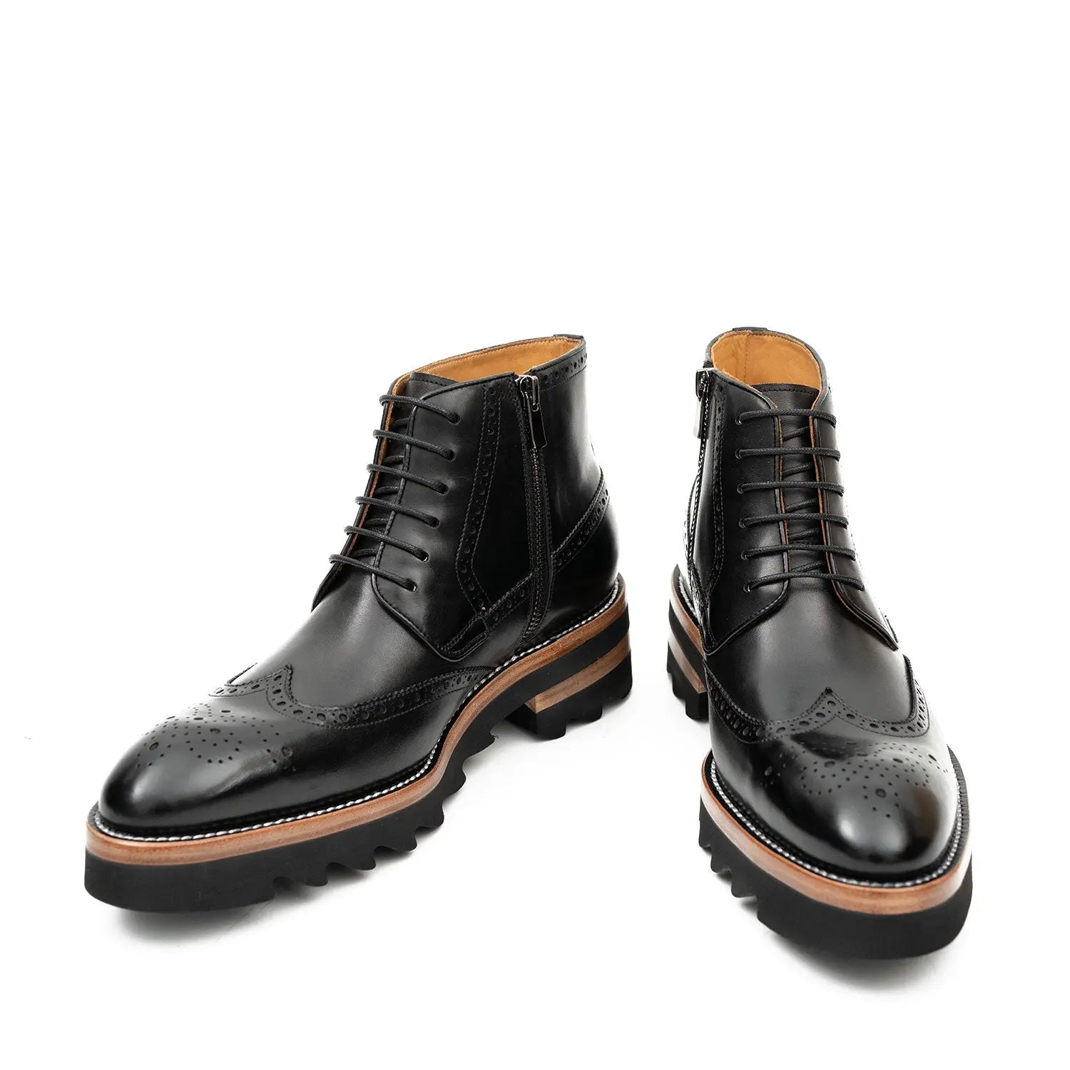 Black Brogue Lace-Up Boots with Lug Sole