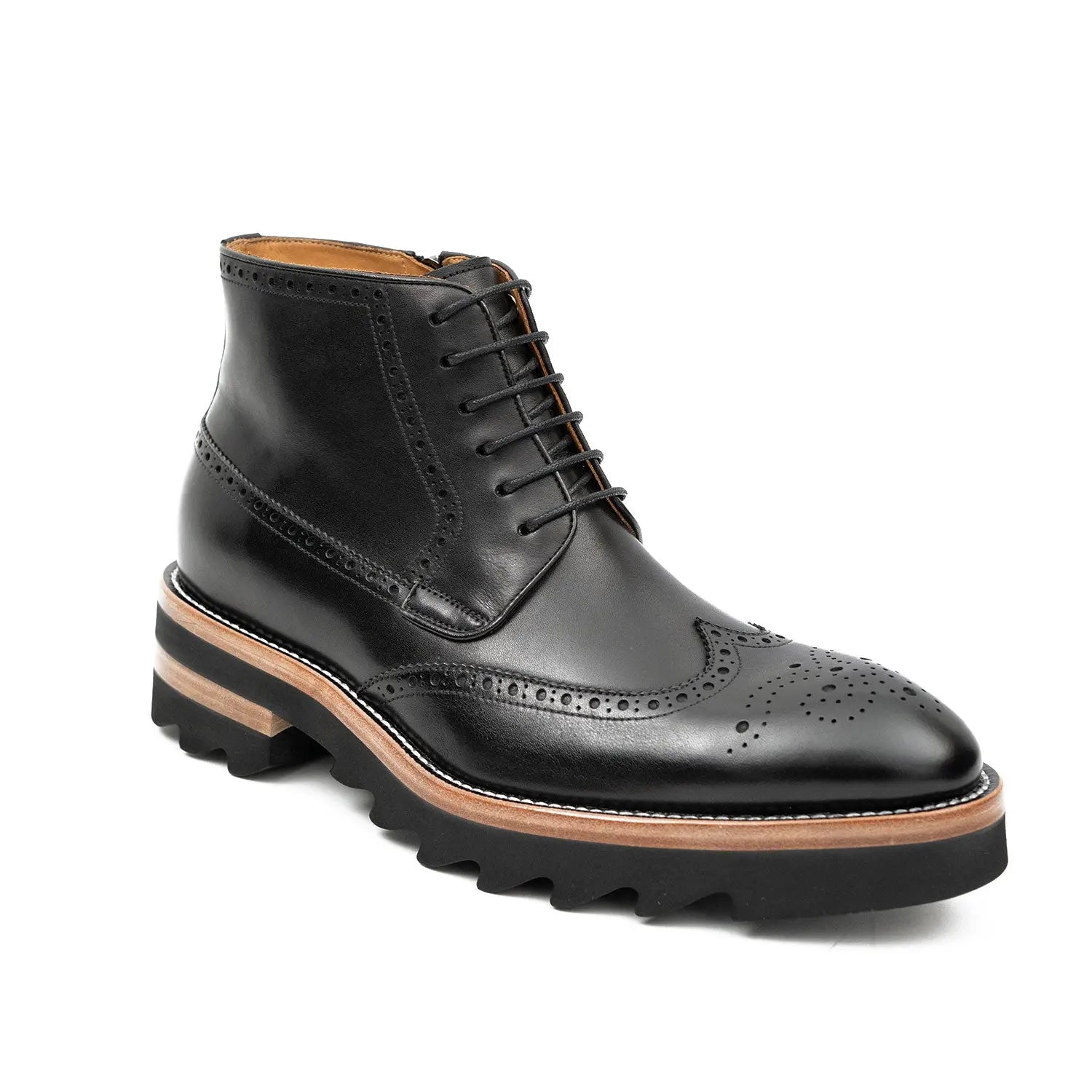 Black Brogue Lace-Up Boots with Lug Sole