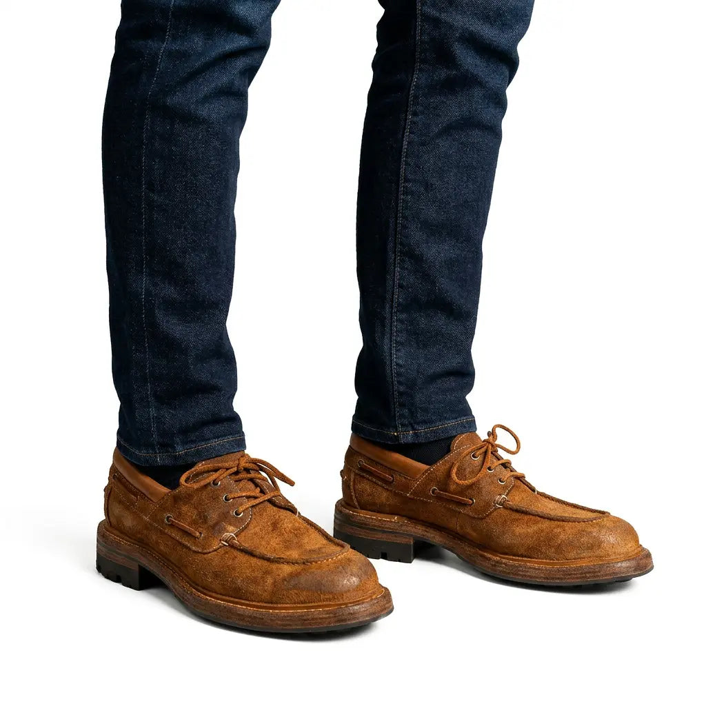Tan Washed Horsehide Moc Shoes