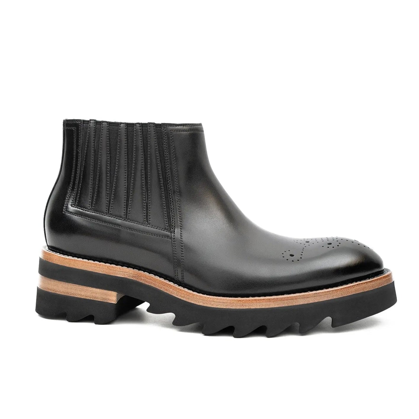 Black Chelsea Boots with Ribbed Panels