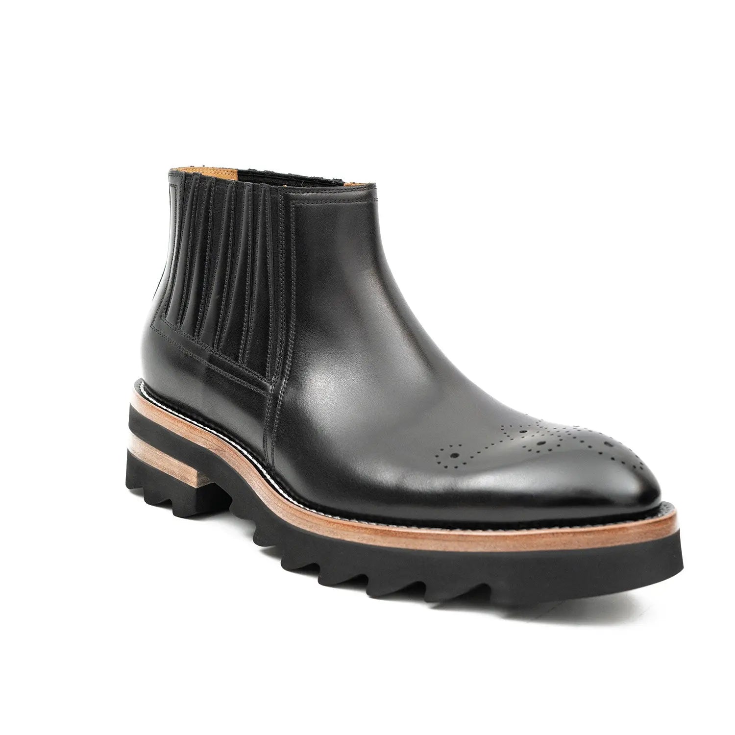 Black Chelsea Boots with Ribbed Panels