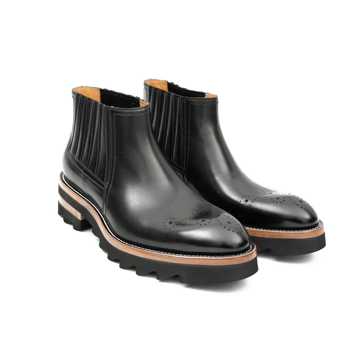 Black Chelsea Boots with Ribbed Panels