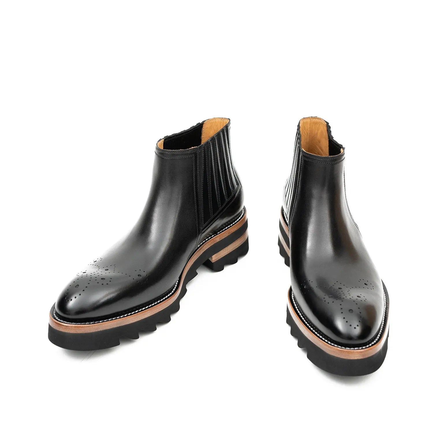 Black Chelsea Boots with Ribbed Panels