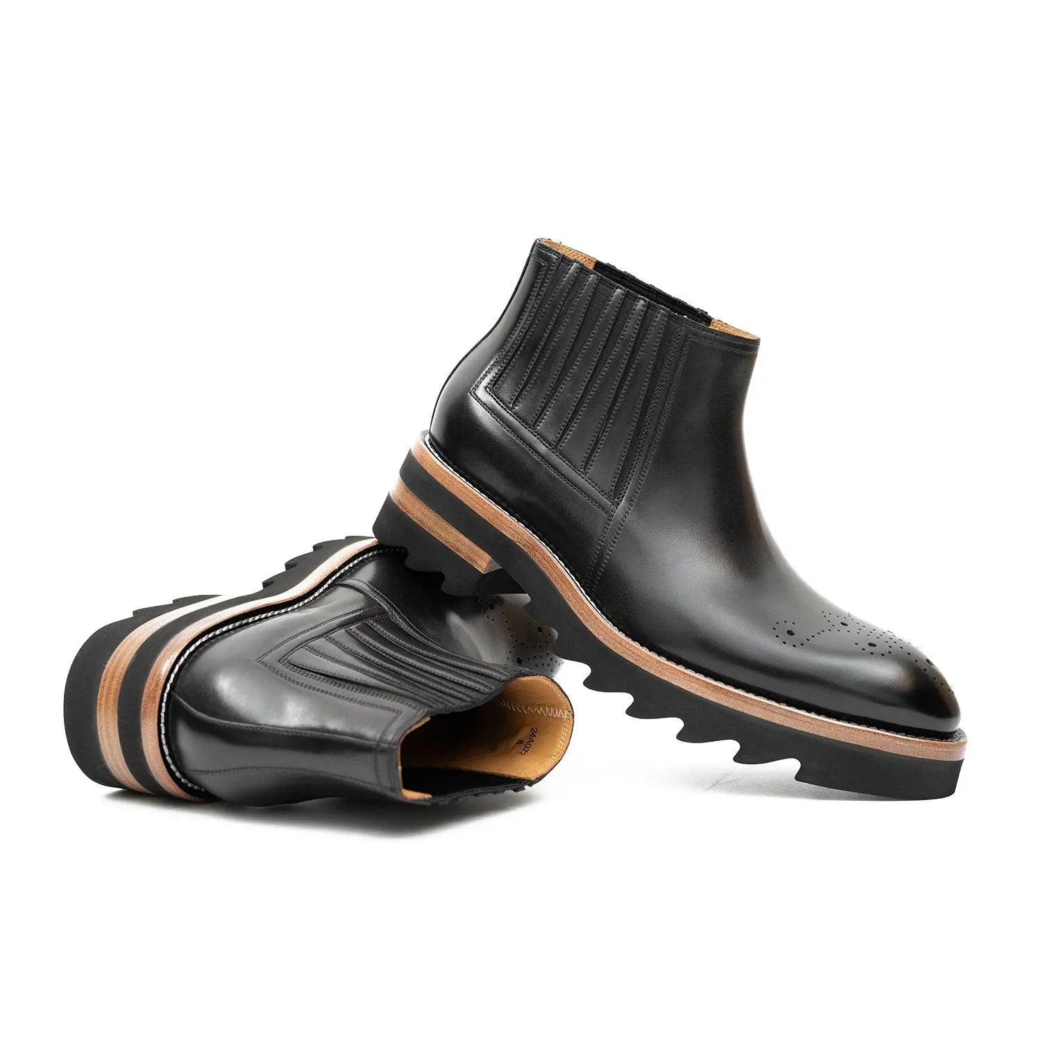 Black Chelsea Boots with Ribbed Panels