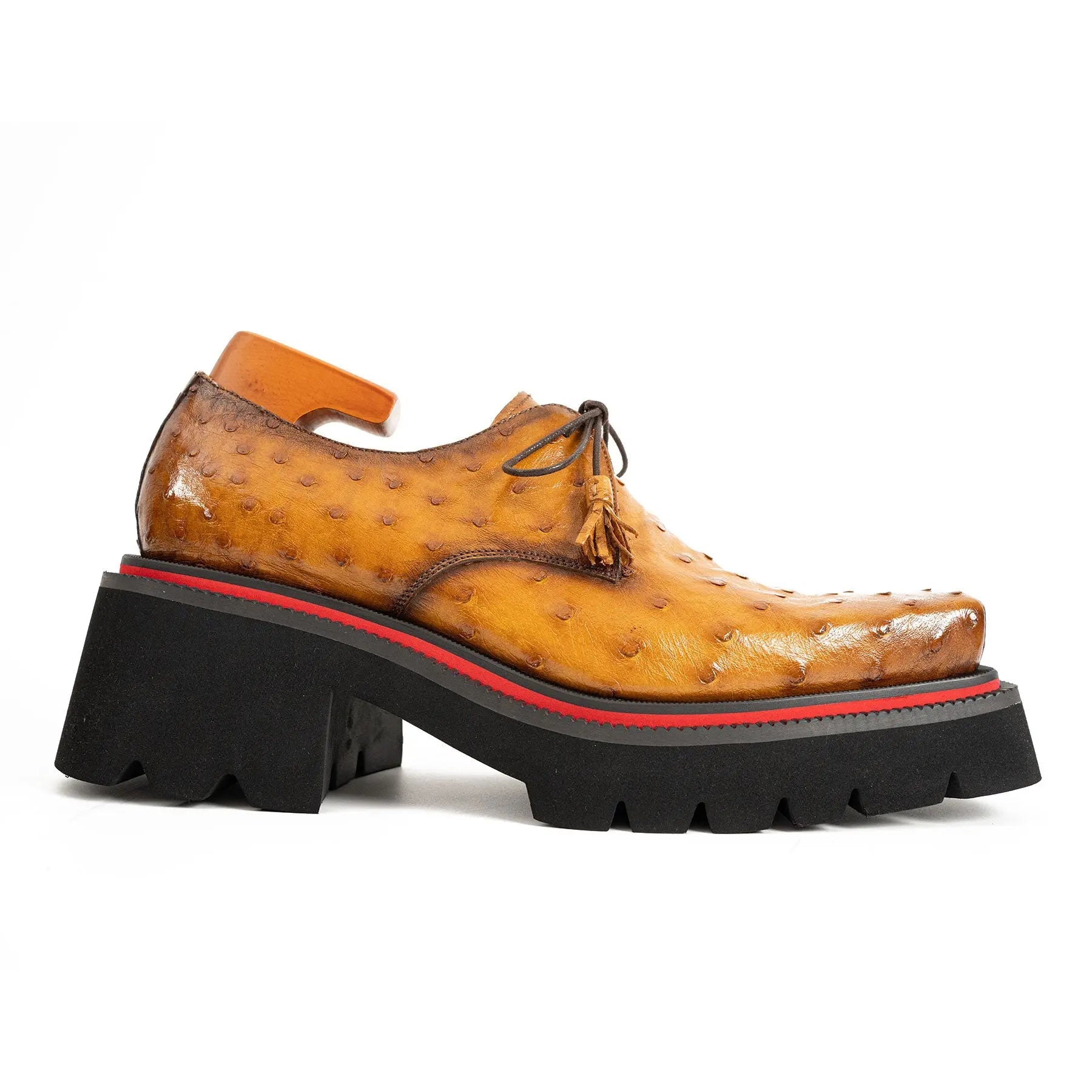 Amber Ostrich Derby with Elevated Sole