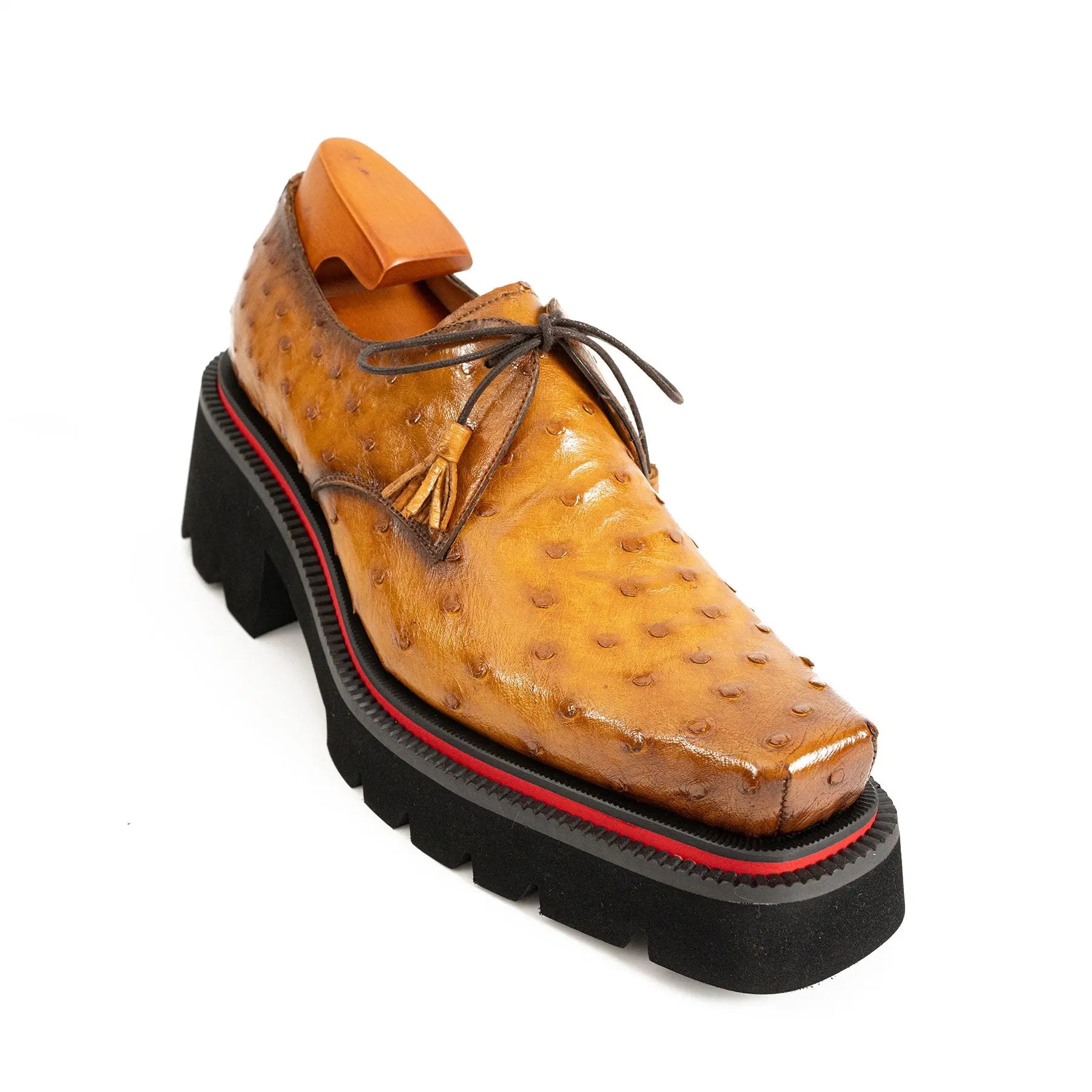 Amber Ostrich Derby with Elevated Sole