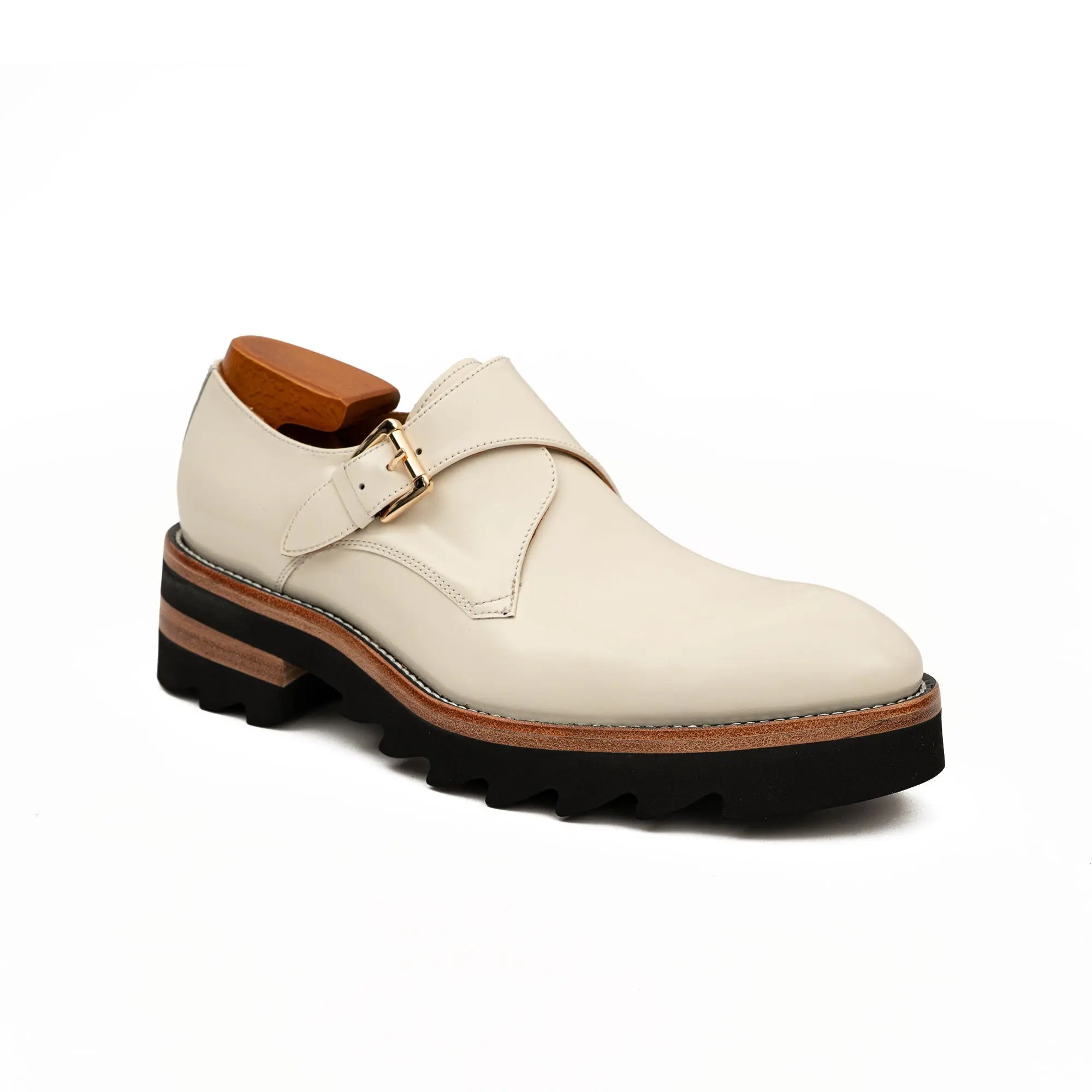 Ivory Monk Shoes with Lug Sole