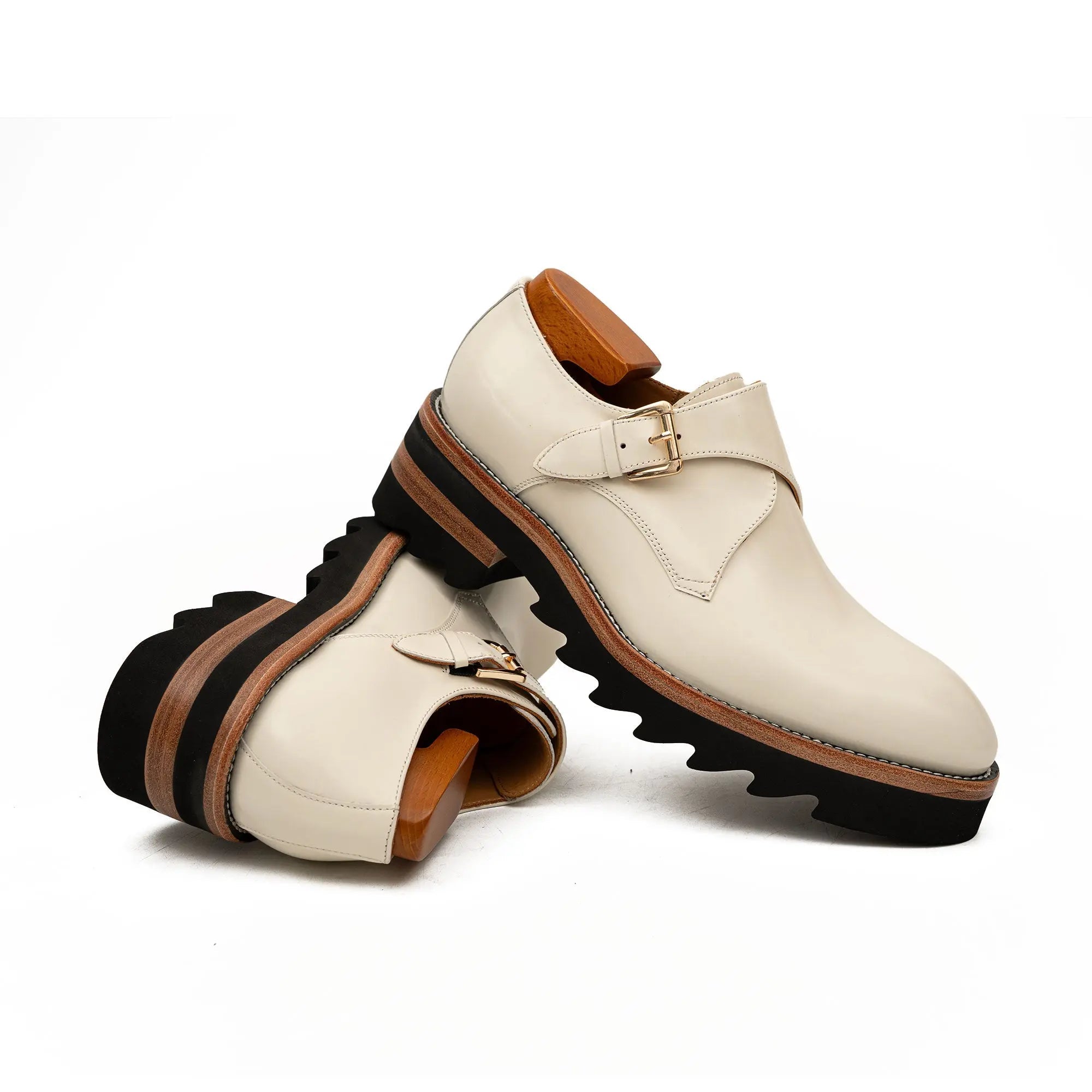 Ivory Monk Shoes with Lug Sole