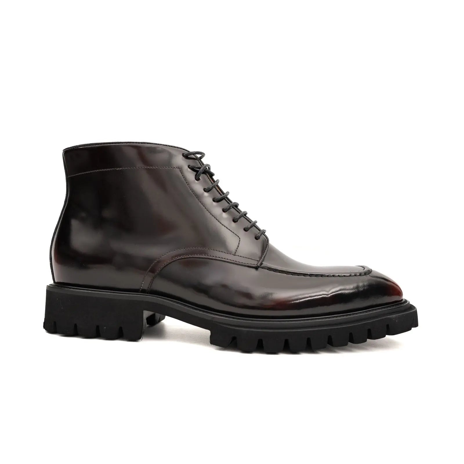 Black Apron-Toe Lace-Up Boots