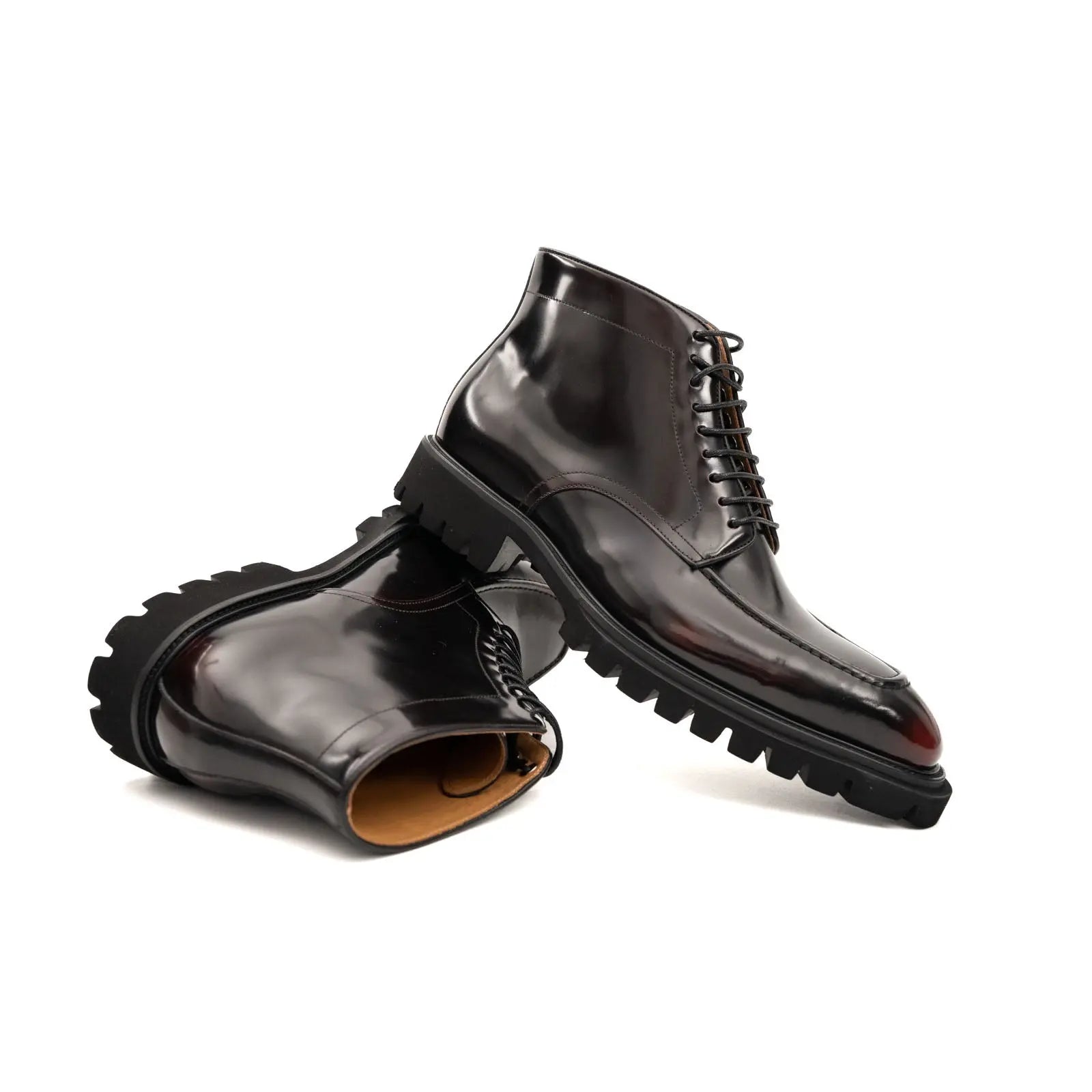 Black Apron-Toe Lace-Up Boots