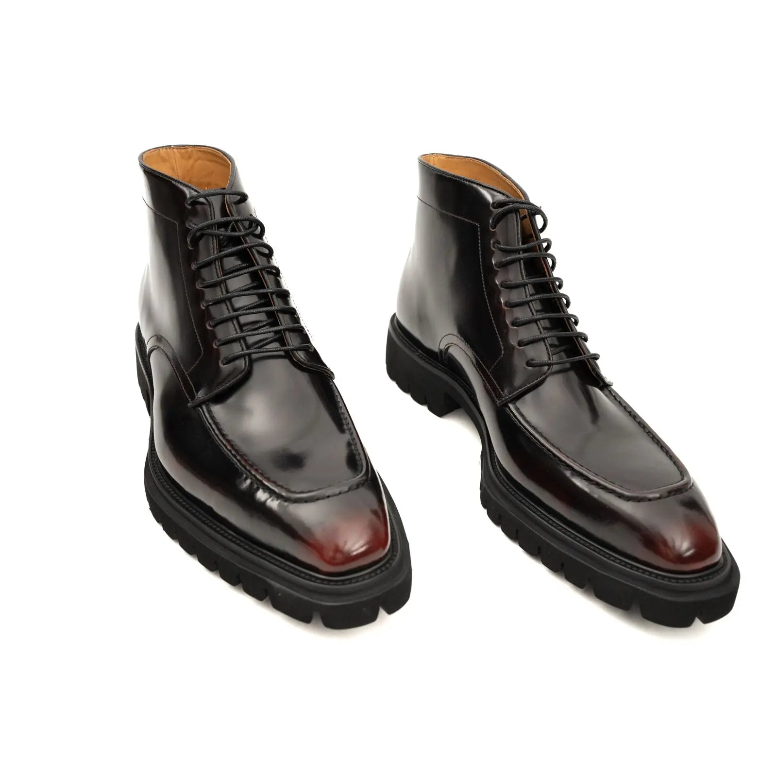 Black Apron-Toe Lace-Up Boots