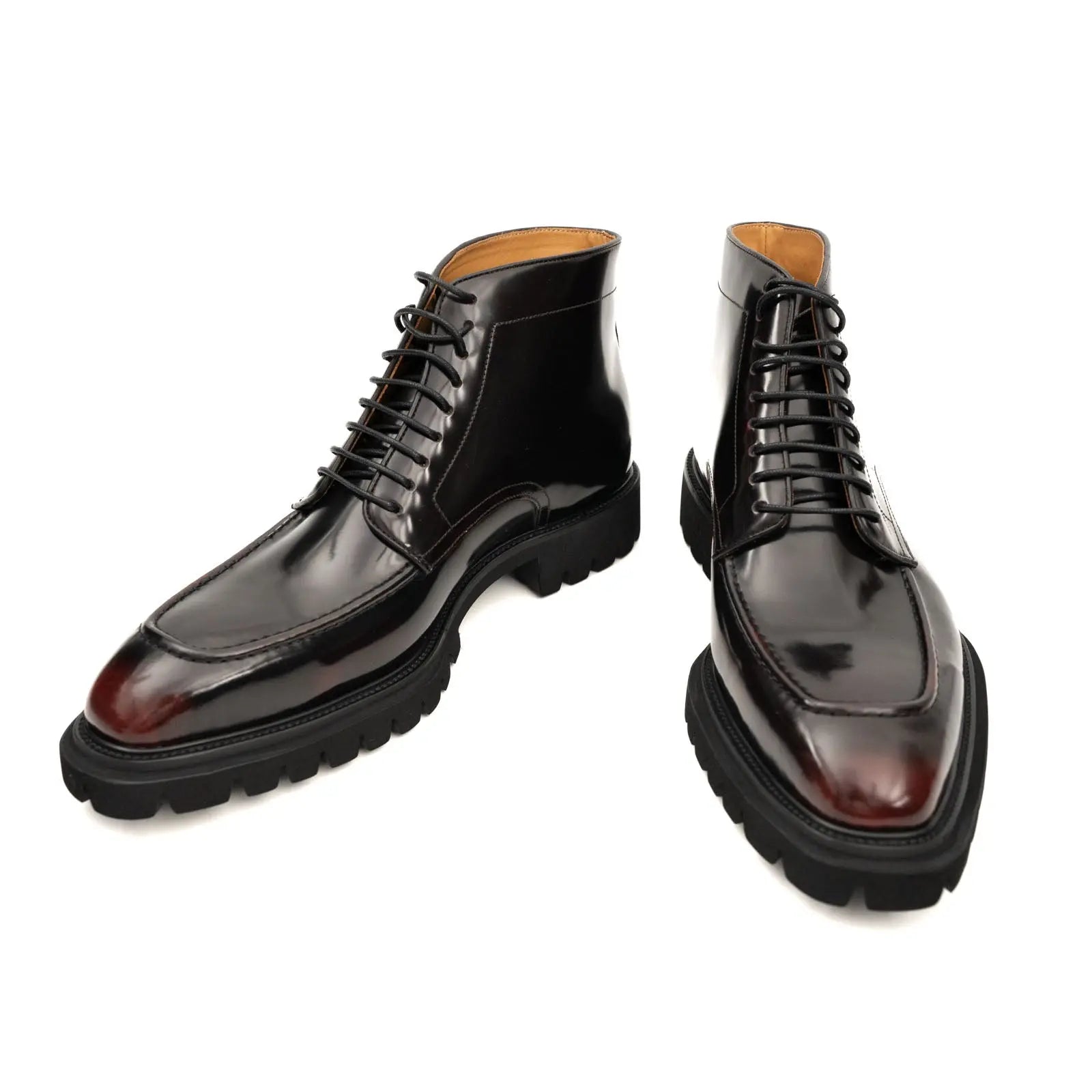 Black Apron-Toe Lace-Up Boots