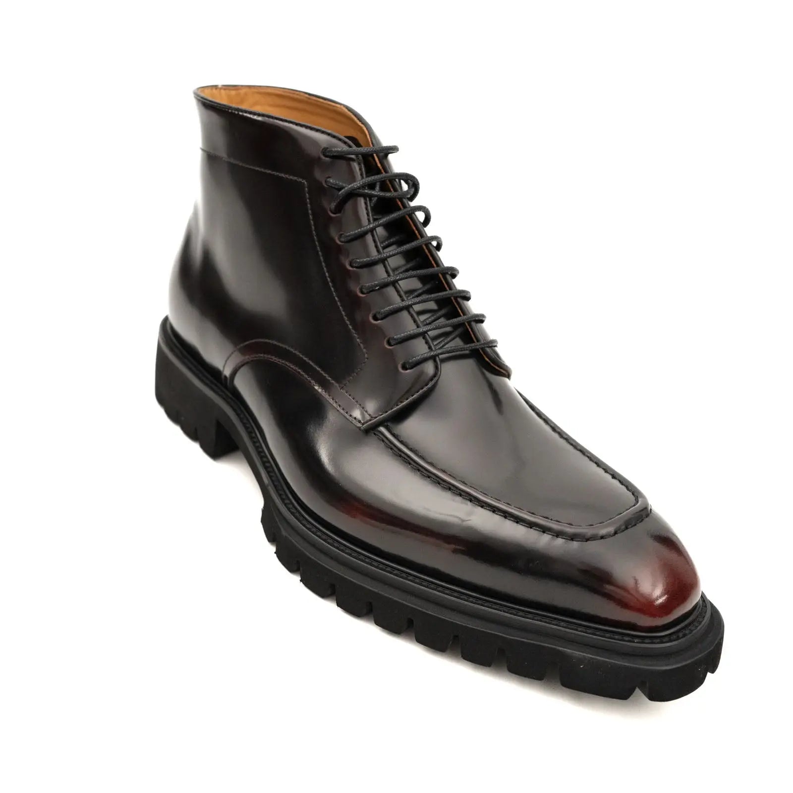 Black Apron-Toe Lace-Up Boots