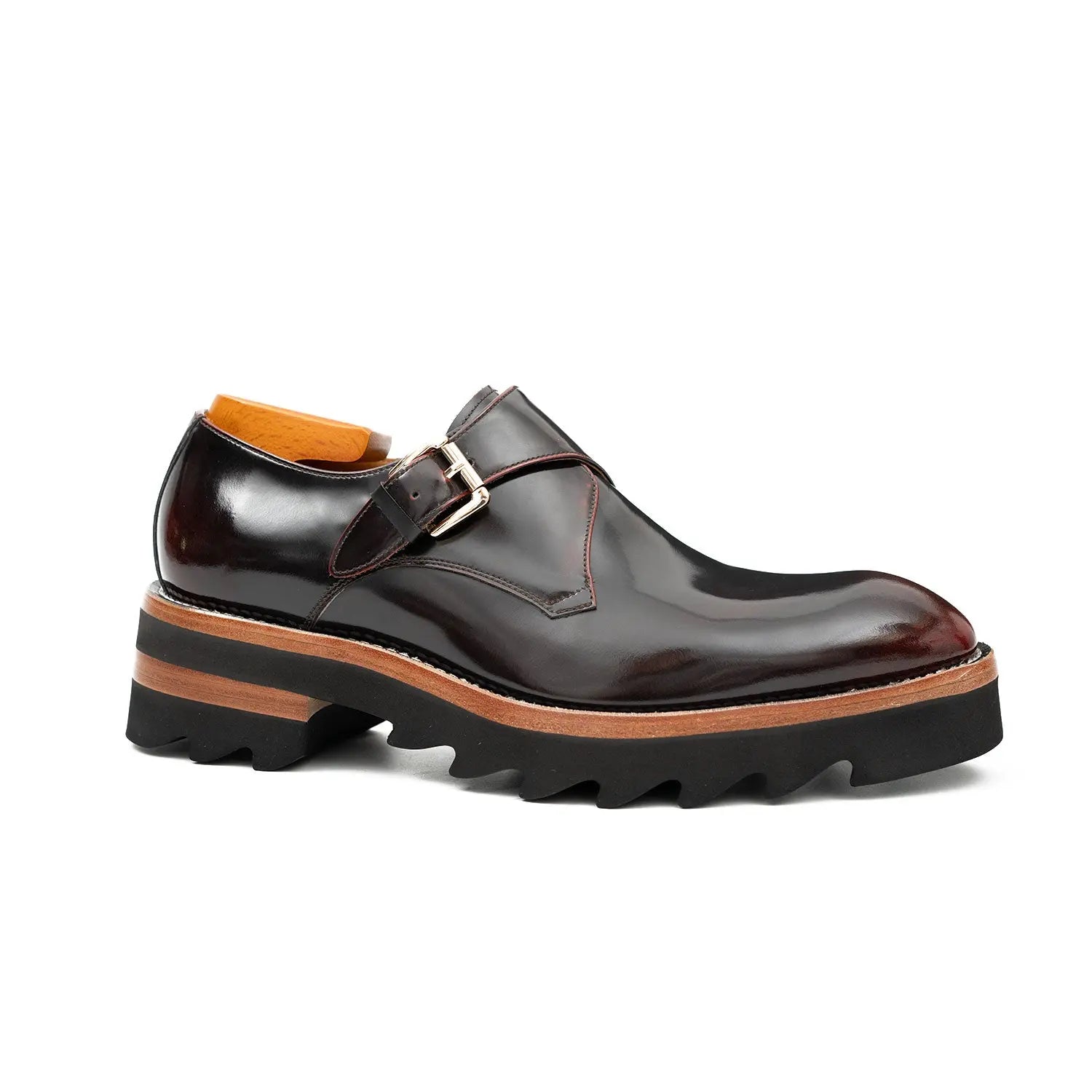 Burgundy Lug Sole Monk Strap