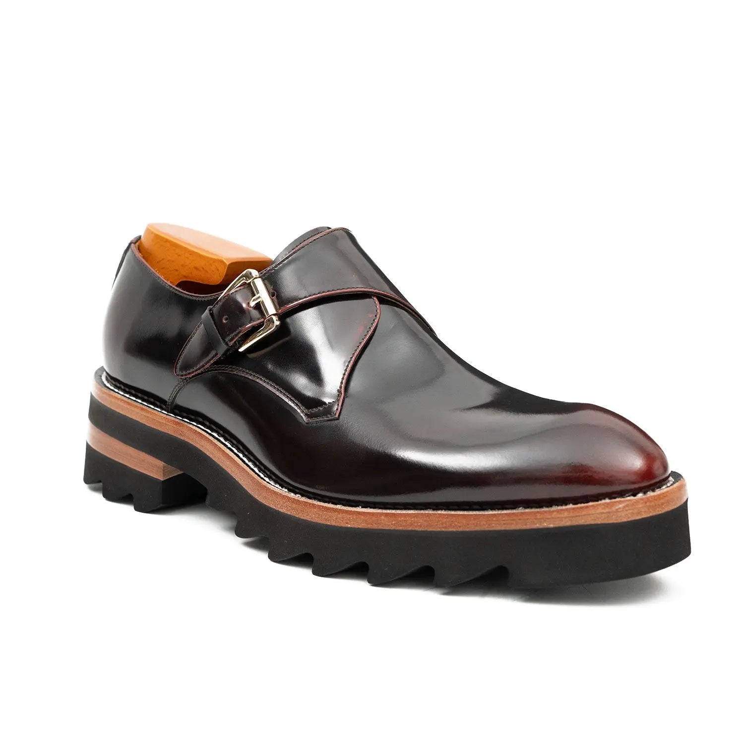 Burgundy Lug Sole Monk Strap
