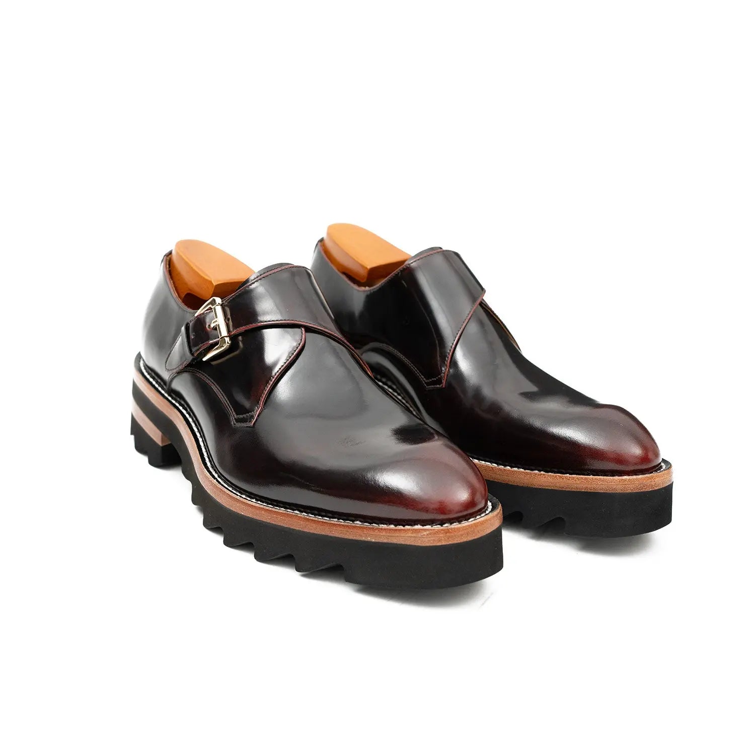 Burgundy Lug Sole Monk Strap
