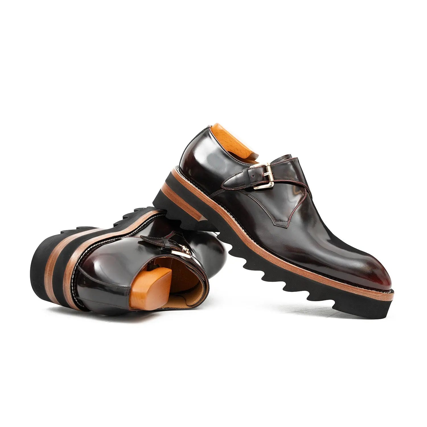 Burgundy Lug Sole Monk Strap