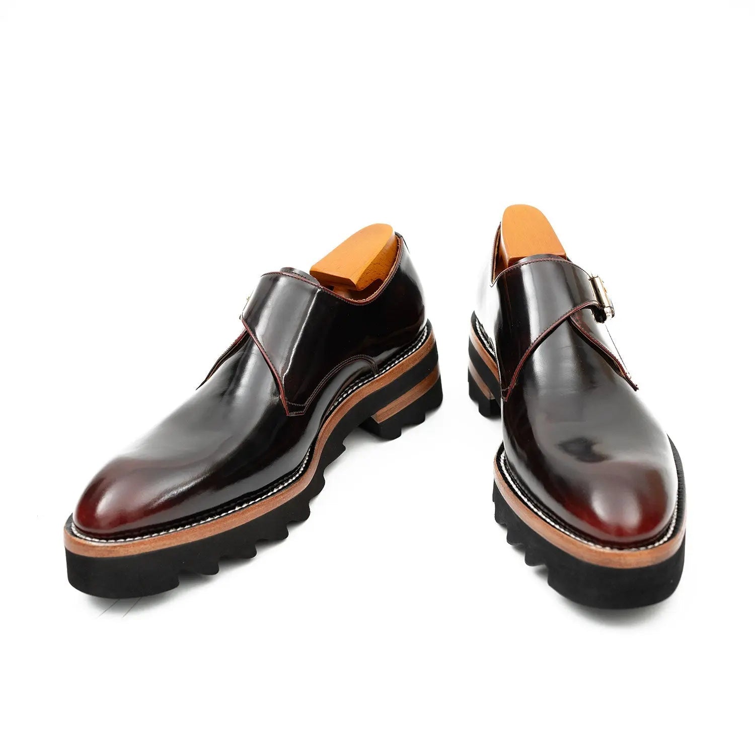 Burgundy Lug Sole Monk Strap