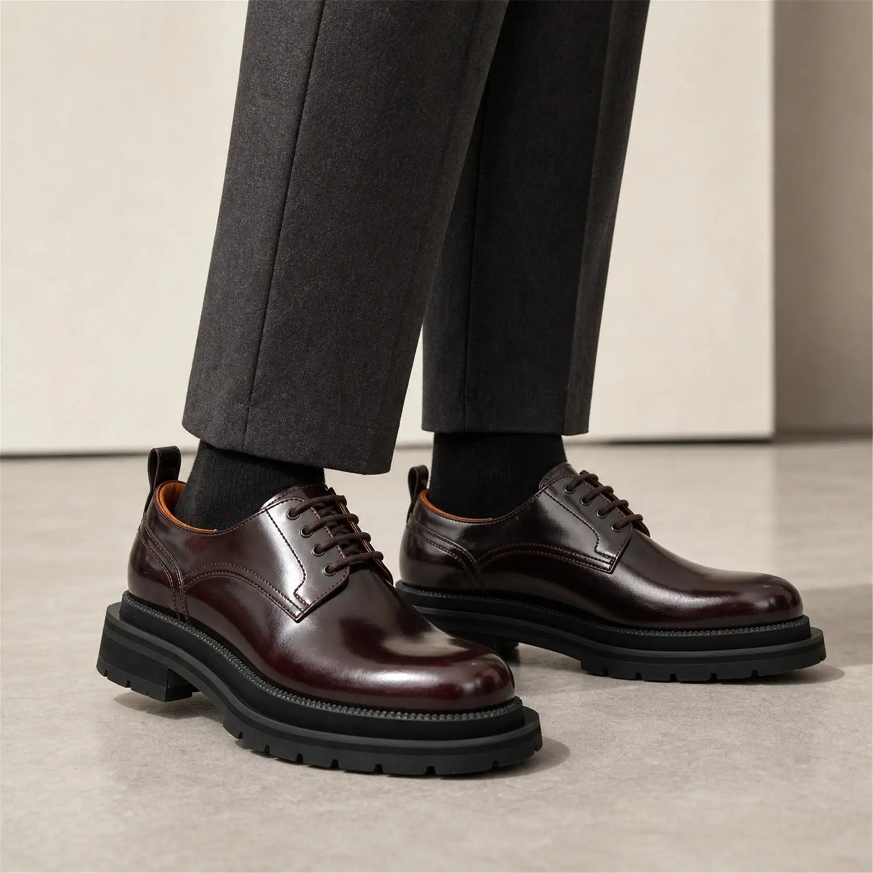 Men's Burgundy Lug-Sole Derby Shoes