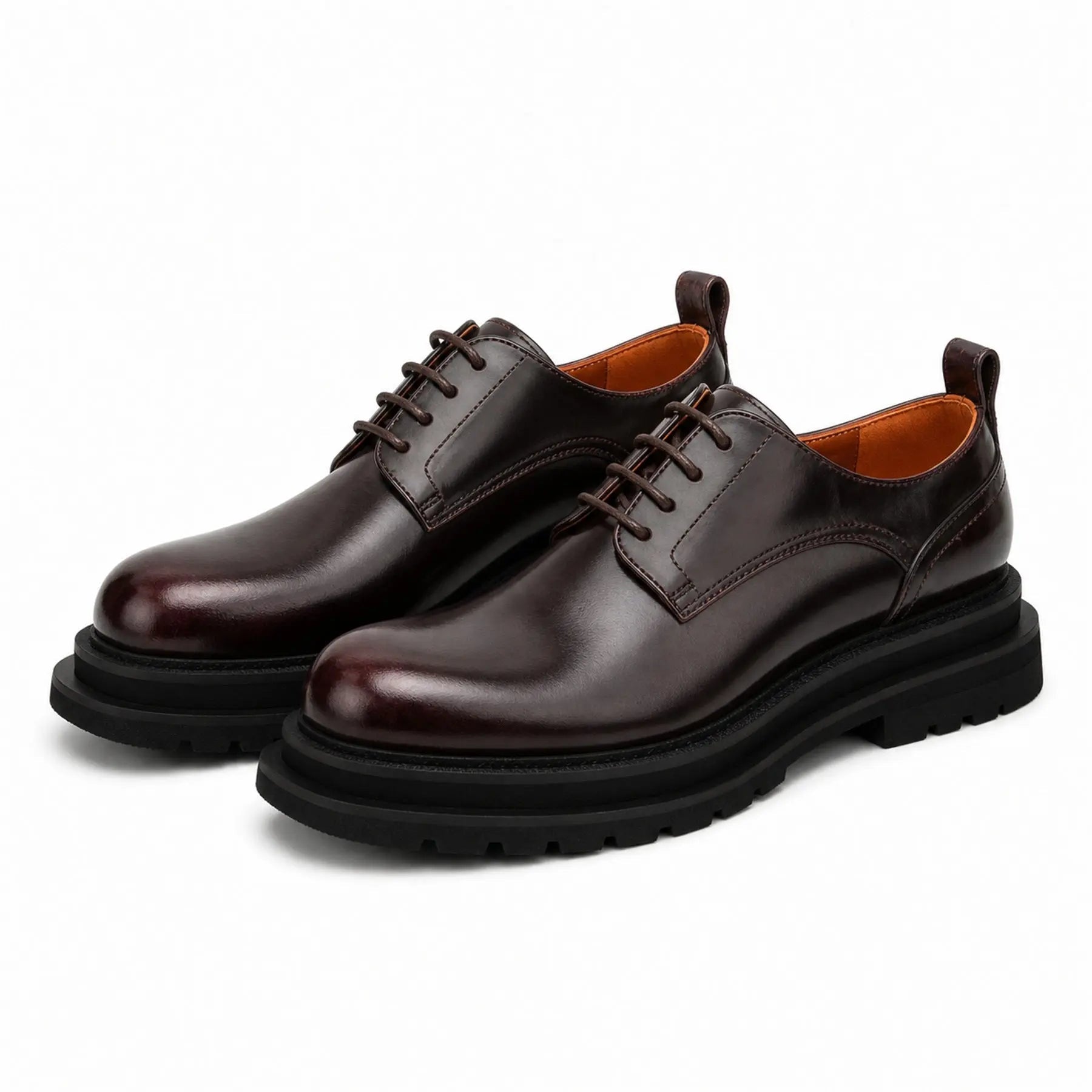 Men's Burgundy Lug-Sole Derby Shoes