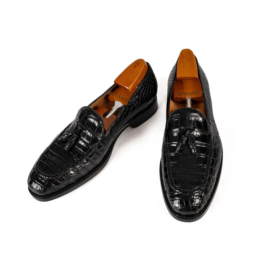 Rossanti Black Crocodile Tassel Loafer insole detail