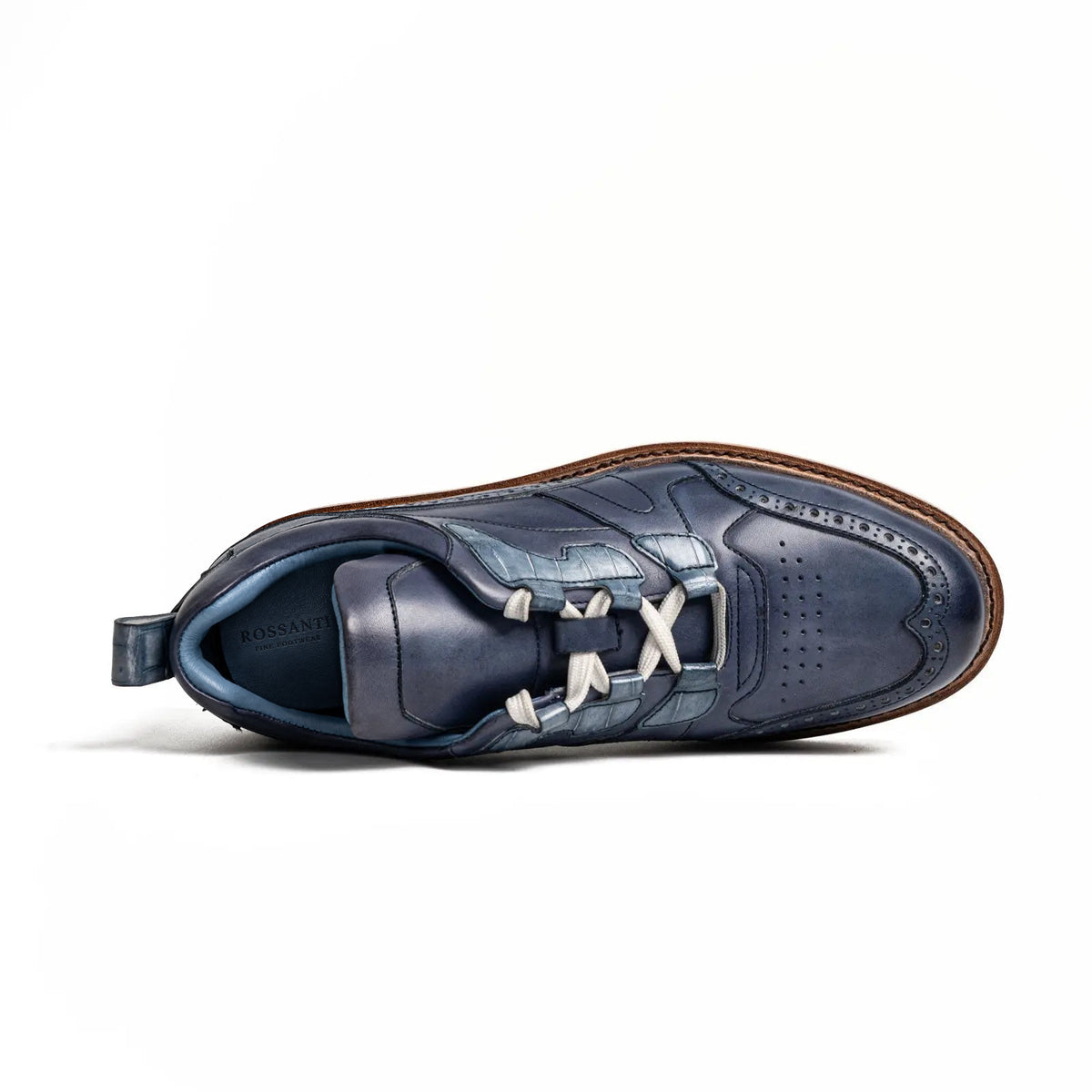 Rossanti Blue Brogue Casual Shoes with White Sole insole detail