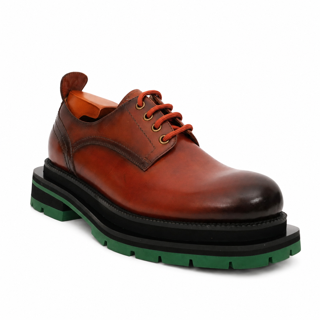 Burnished Brown Green-Sole Derby