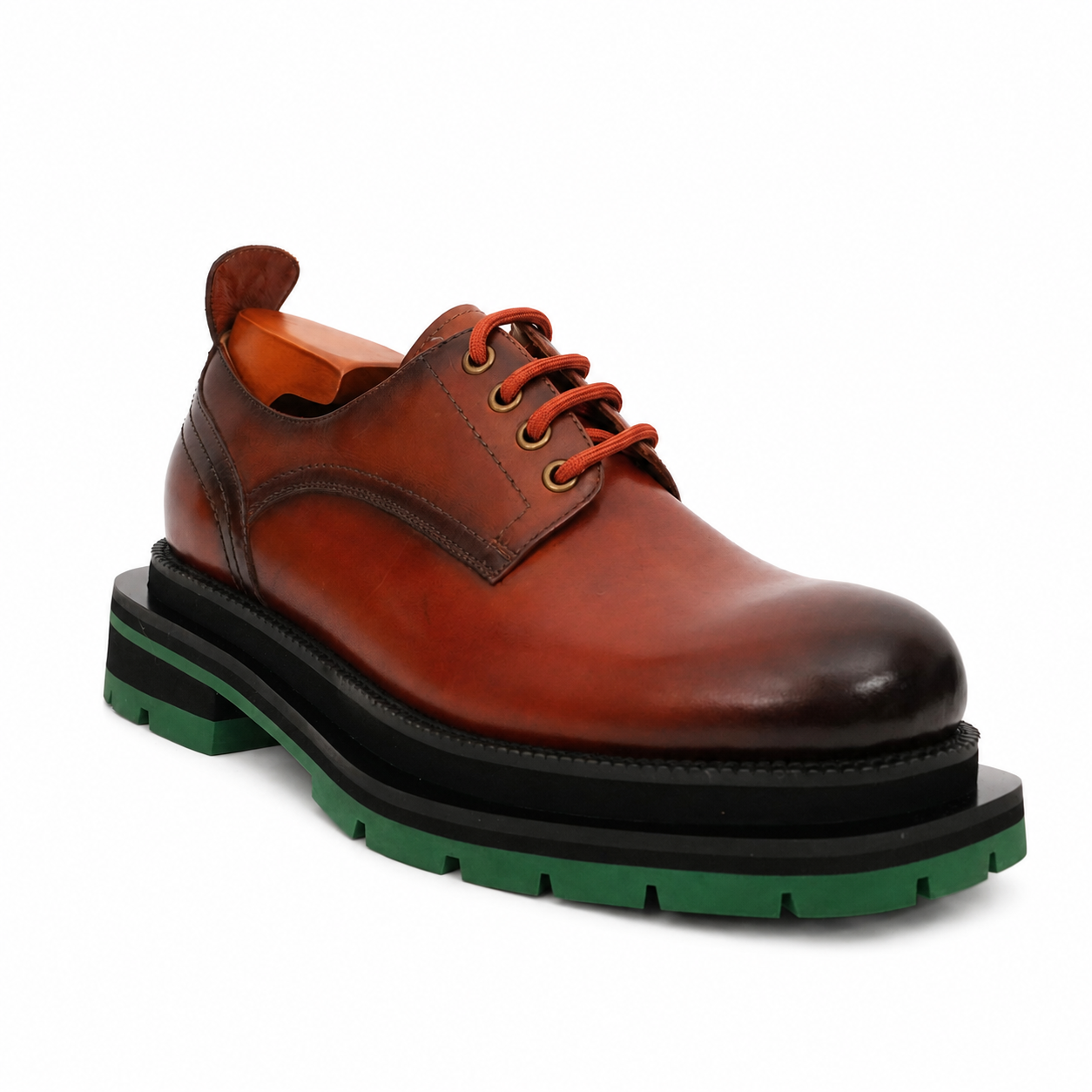 Burnished Brown Green-Sole Derby