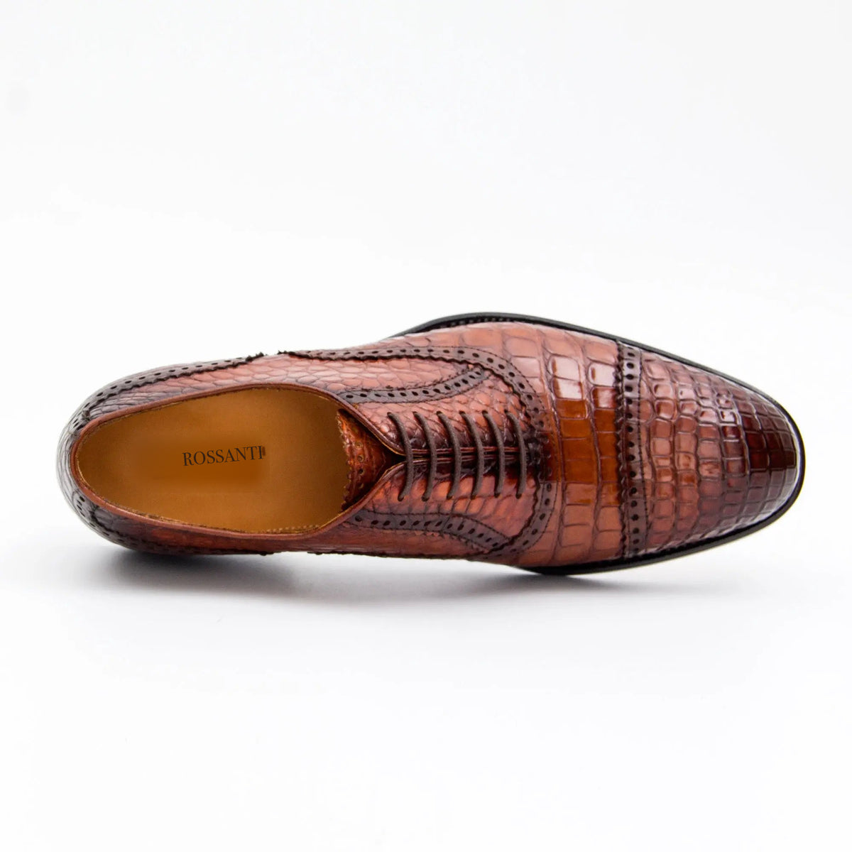Rossanti Cognac Crocodile Cap-Toe Oxford insole detail