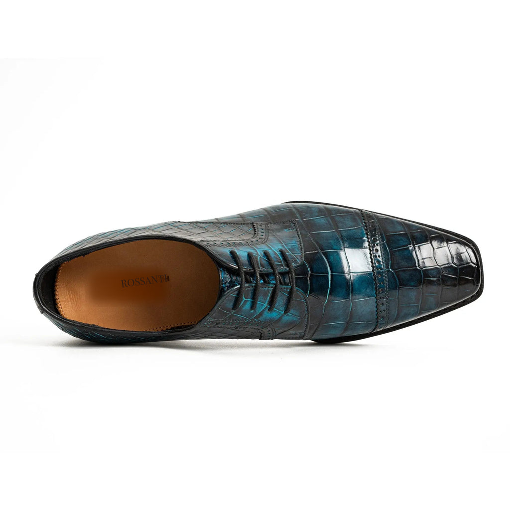 Rossanti Teal Crocodile Norwegian Welt Derby insole detail