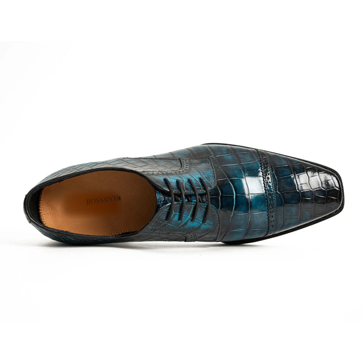 Rossanti Teal Crocodile Norwegian Welt Derby insole detail