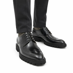 Black Brogue Derby Shoes with Lug Sole