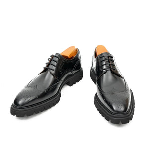 Black Brogue Derby Shoes with Lug Sole