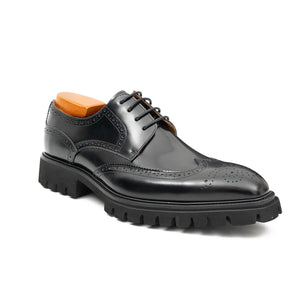 Black Brogue Derby Shoes with Lug Sole