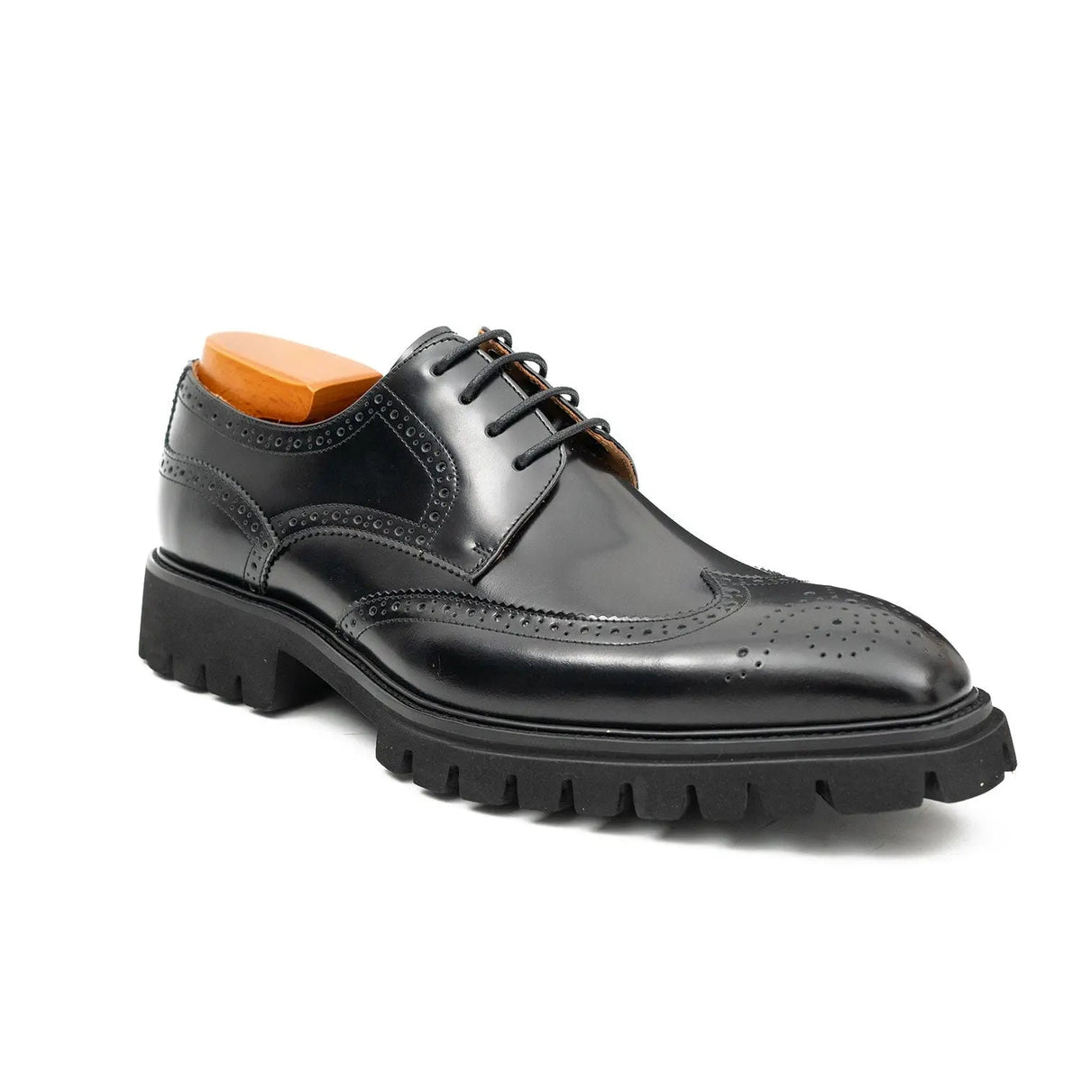 Black Brogue Derby Shoes with Lug Sole