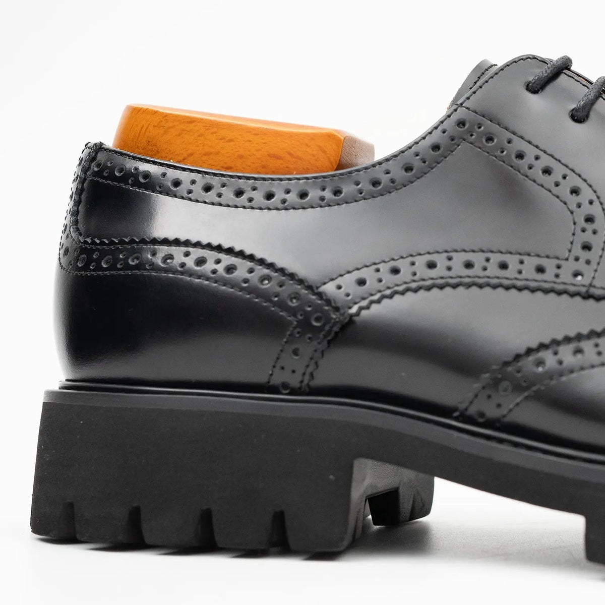 Black Brogue Derby Shoes with Lug Sole