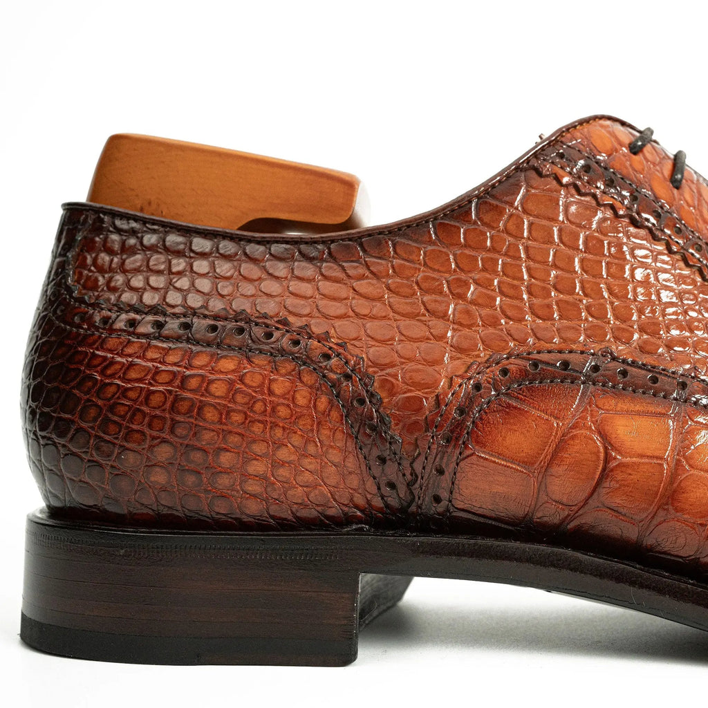 Cognac Croc-Embossed Oxford Shoe
