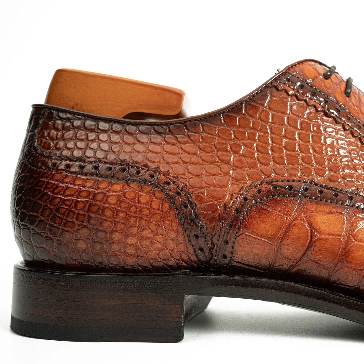 Cognac Croc-Embossed Oxford Shoe
