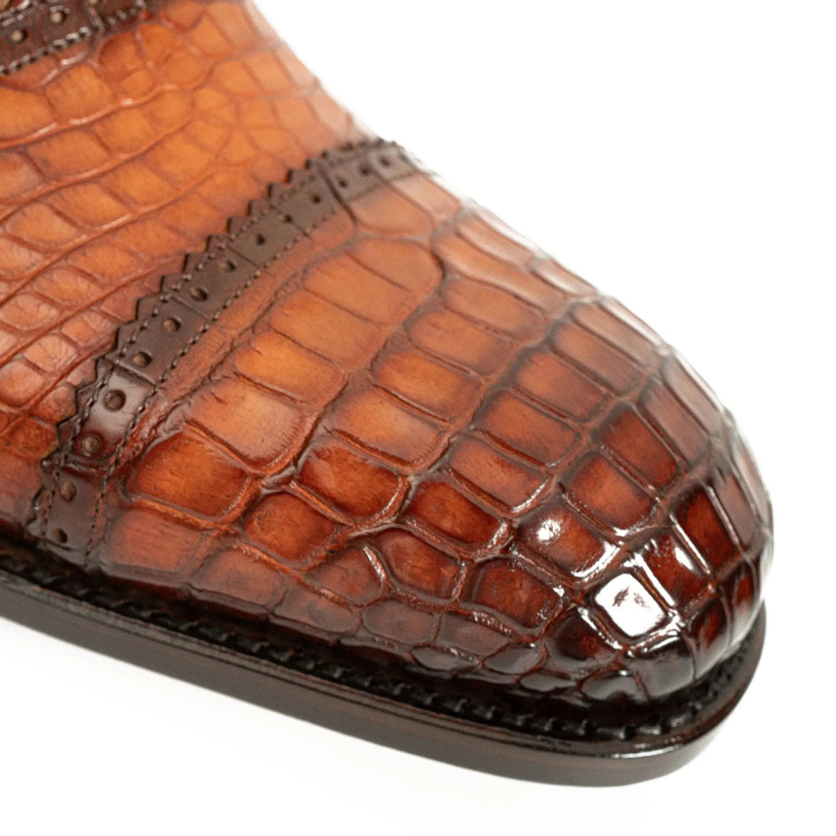 Cognac Croc-Embossed Oxford Shoe