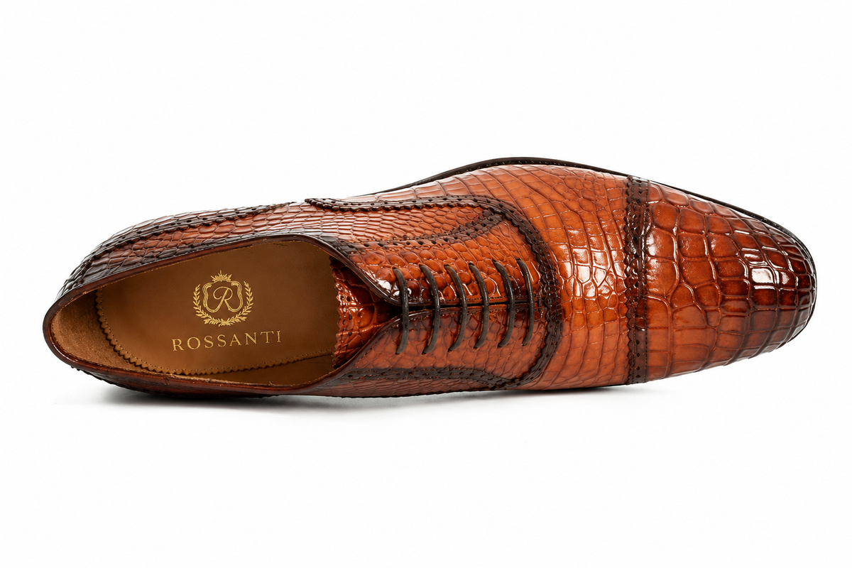 Cognac Croc-Embossed Oxford Shoe - product view 9