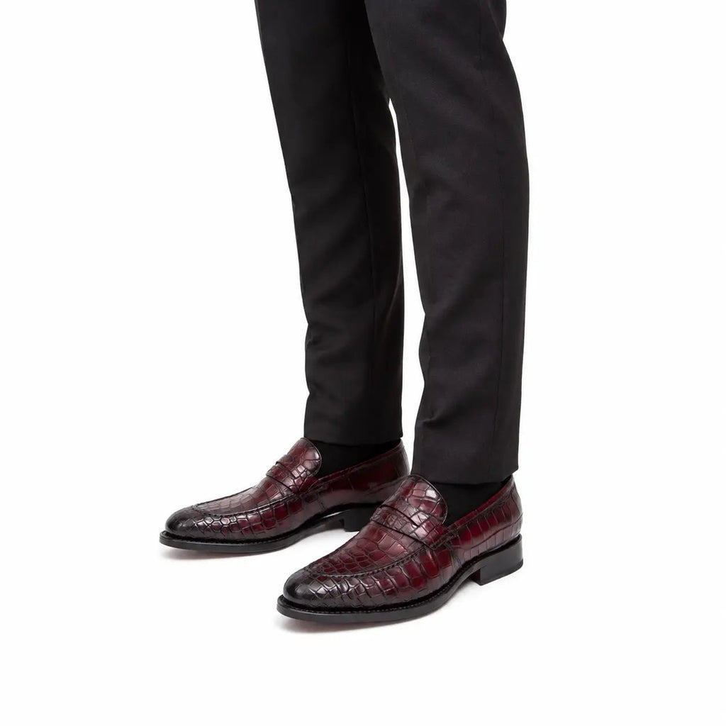 Burgundy Crocodile Penny Loafer