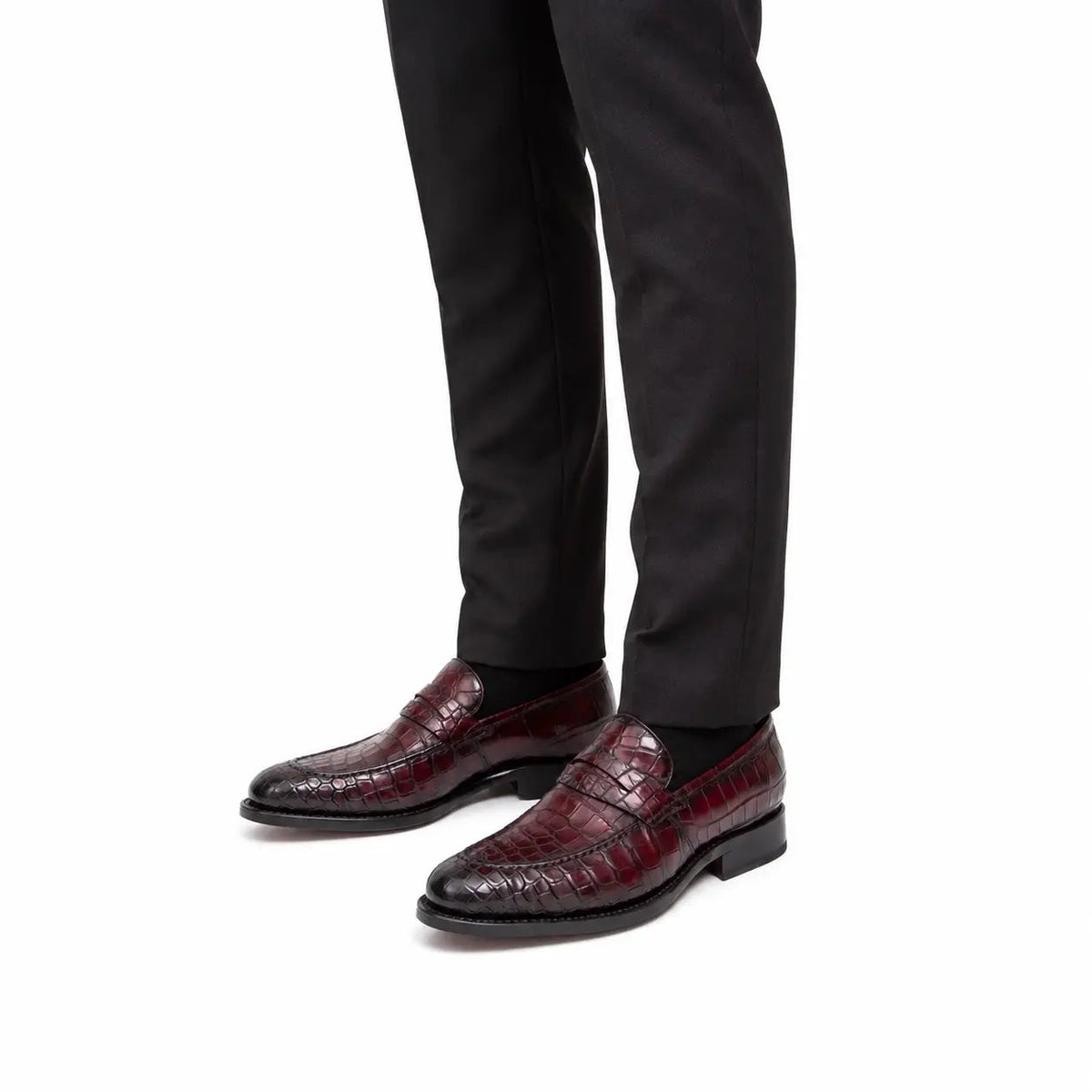 Burgundy Crocodile Penny Loafer