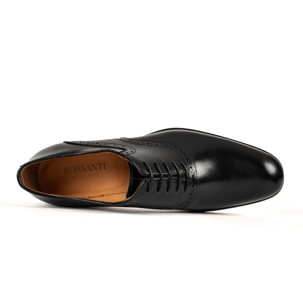 Black Textured-Panel Oxford Shoe