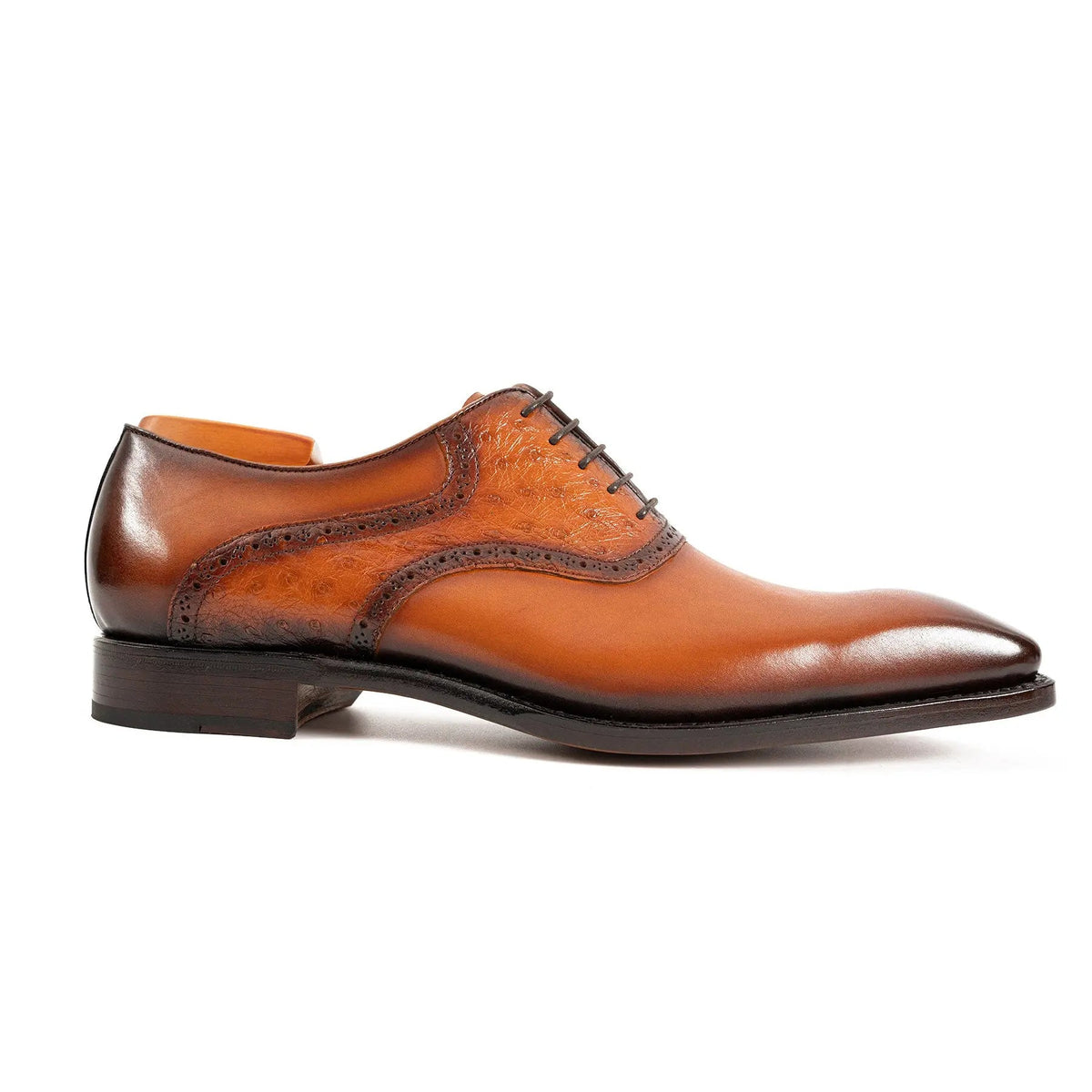 Cognac Ostrich-Trim Oxford Shoe