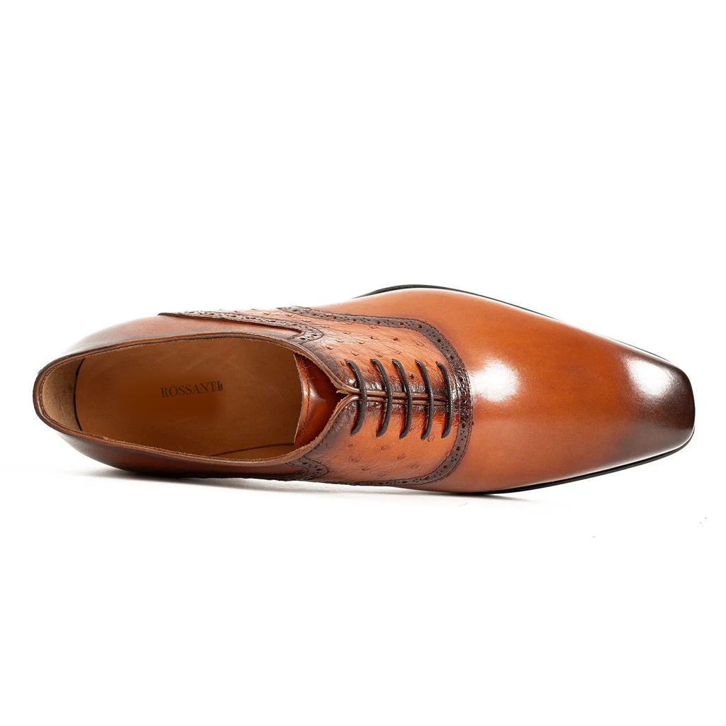 Cognac Ostrich-Trim Oxford Shoe